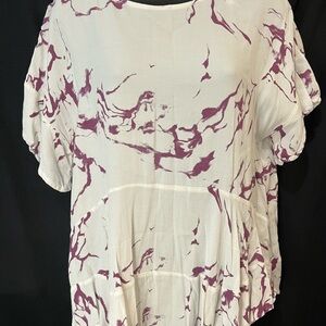 Bel Kazan Cream and Purple Short Sleeve Blouse
